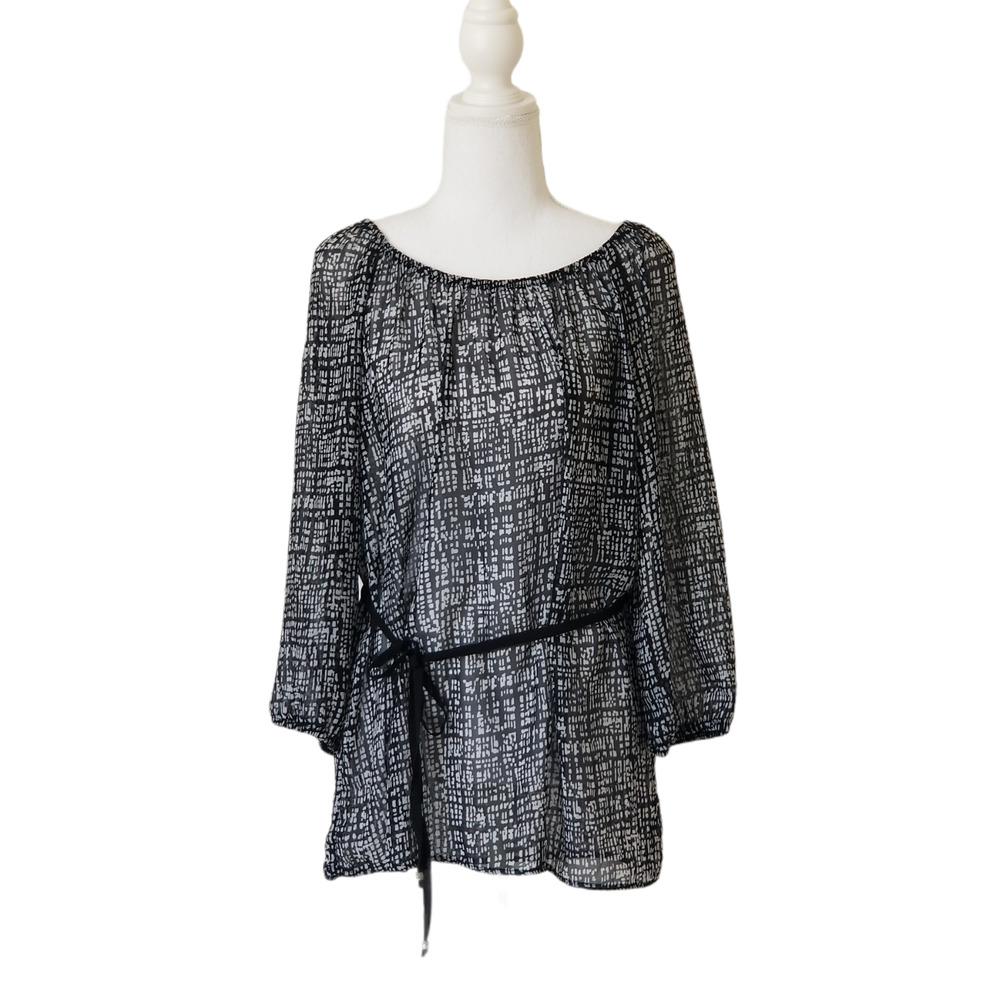 AB Studio Round Neck Black Blouse 3/4 Sleeve, Size M